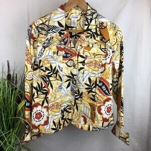 Jendo Button & Embellished Tropical Print Yellow Long Sleeve Jacket 12
